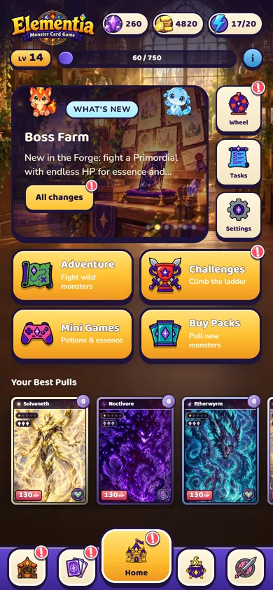 Home: The home screen, in development
