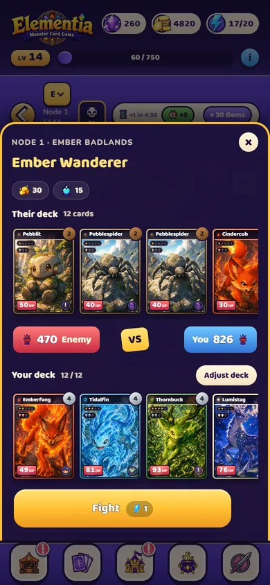 Before a fight: Their deck against yours, in development